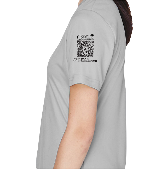 Grey v-neck fitted shirt with black and pink pumpkin design and text for protect your pumpkins and mammogram screening