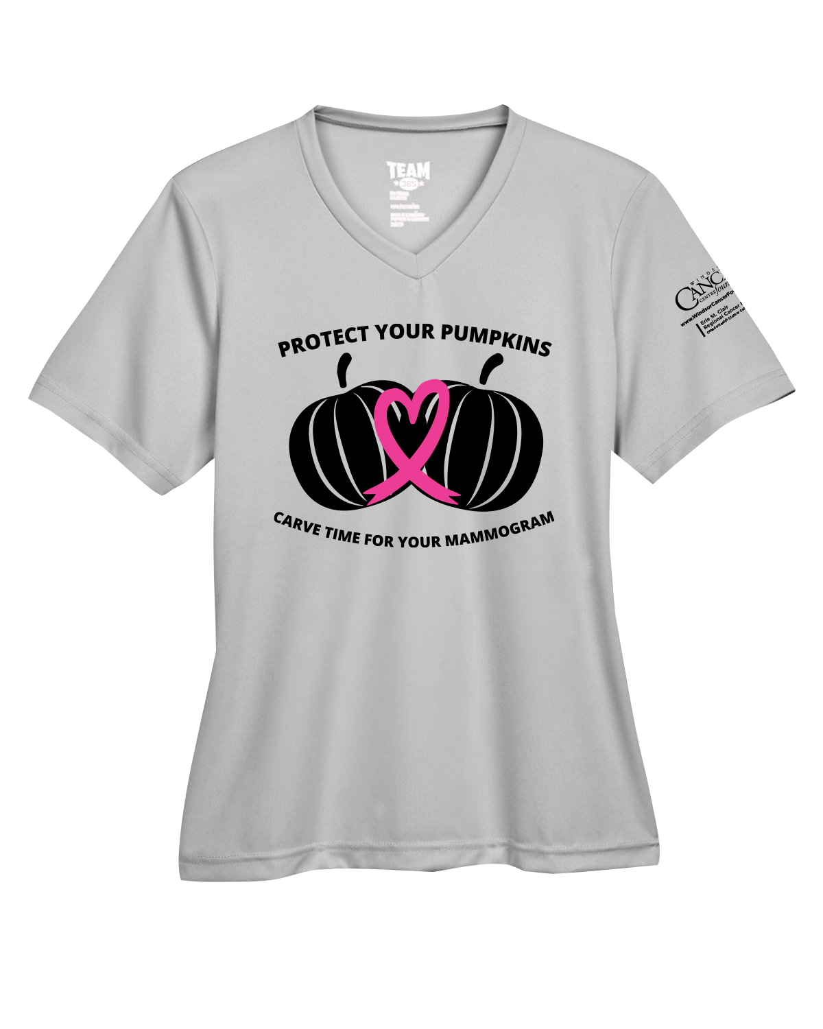 2025 Protect Your Pumpkins Mammogram Short Sleeve, V-Neck, Contoured Fit, Grey