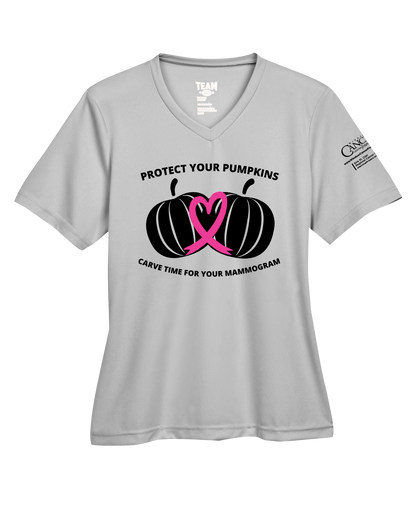 2025 Protect Your Pumpkins Mammogram Short Sleeve, V-Neck, Contoured Fit, Grey