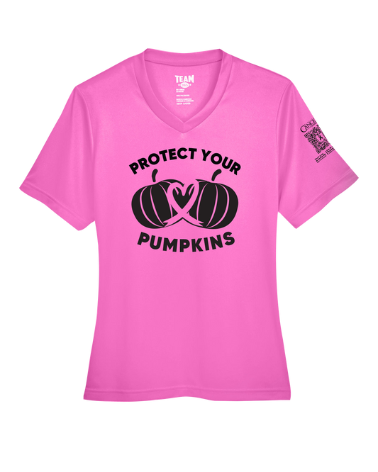 2024 Protect Your Pumpkins Short Sleeve, V-Neck, Contoured Fit, Pink