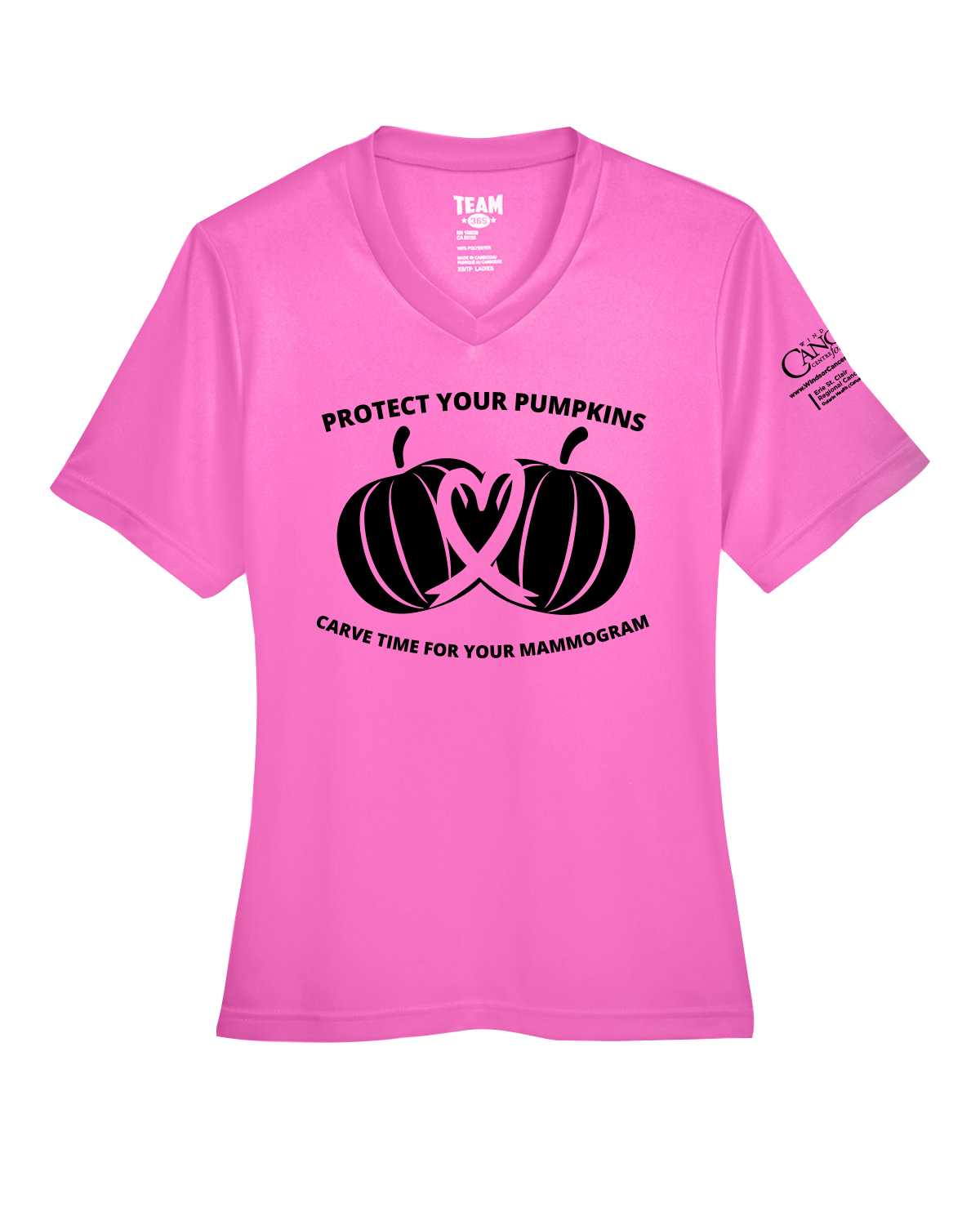 2025 Protect Your Pumpkins Mammogram Short Sleeve, V-Neck, Contoured Fit, Pink